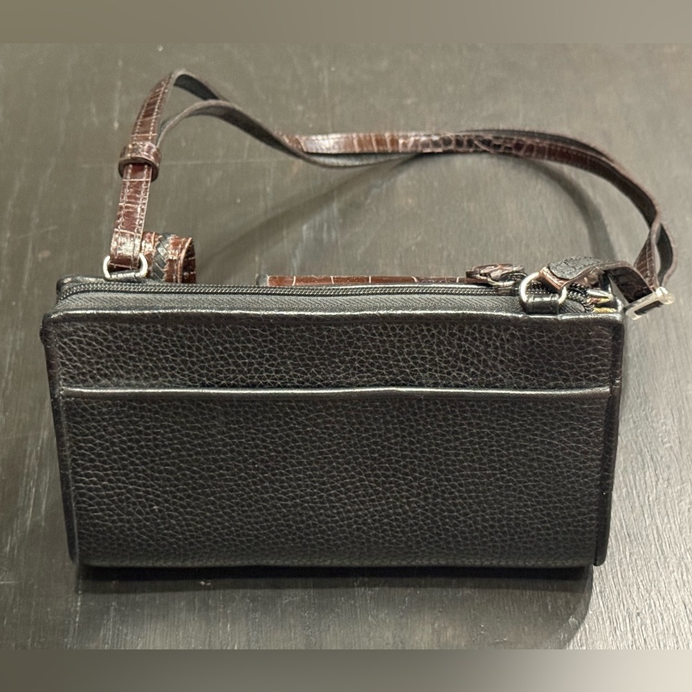 Vintage Brighton Leather Black & Brown Pebbled Crossbody Bag Purse - Picture 7 of 7